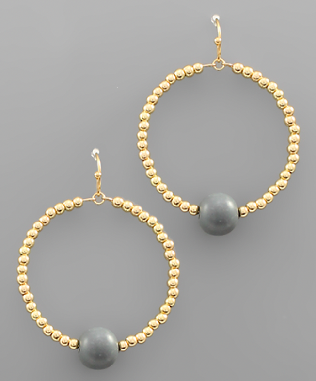 Gold Seed Bead and Clay Bead Circle Earrings (Available in 5 Colors)