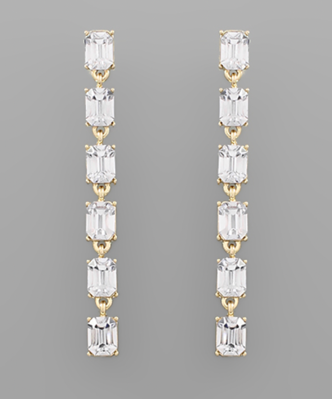 Gold Crystal Baguette Linear Drop Earring