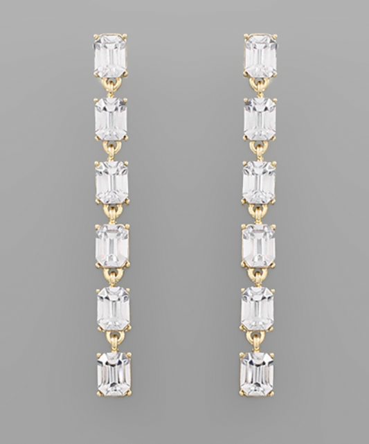 Gold Crystal Baguette Linear Drop Earring