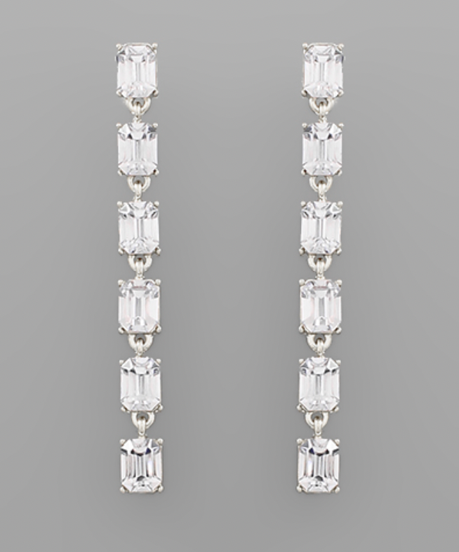 Silver Crystal Baguette Linear Drop Earring