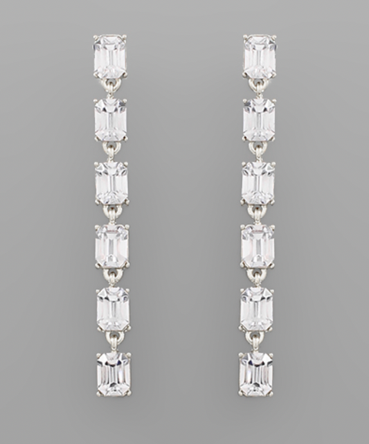 Silver Crystal Baguette Linear Drop Earring