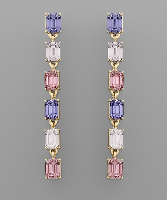 Pink and Lavender Crystal Baguette Linear Drop Earring