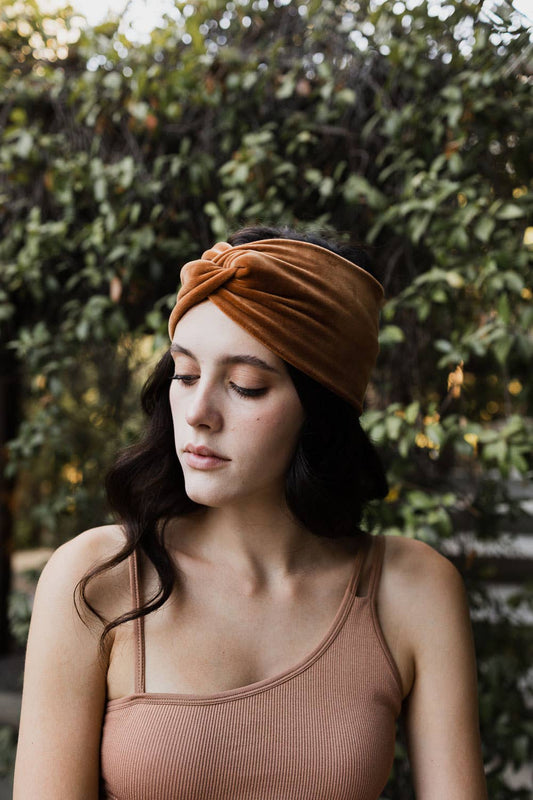 Super Soft Twisted Velvet Headbands: Chestnut