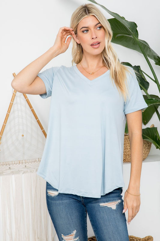 Gray Blue VNeck Short Sleeve Top (Includes Plus!)