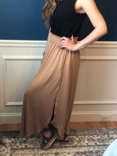 Camel Starling Smock Waist Maxi Skirt (Includes Plus!)