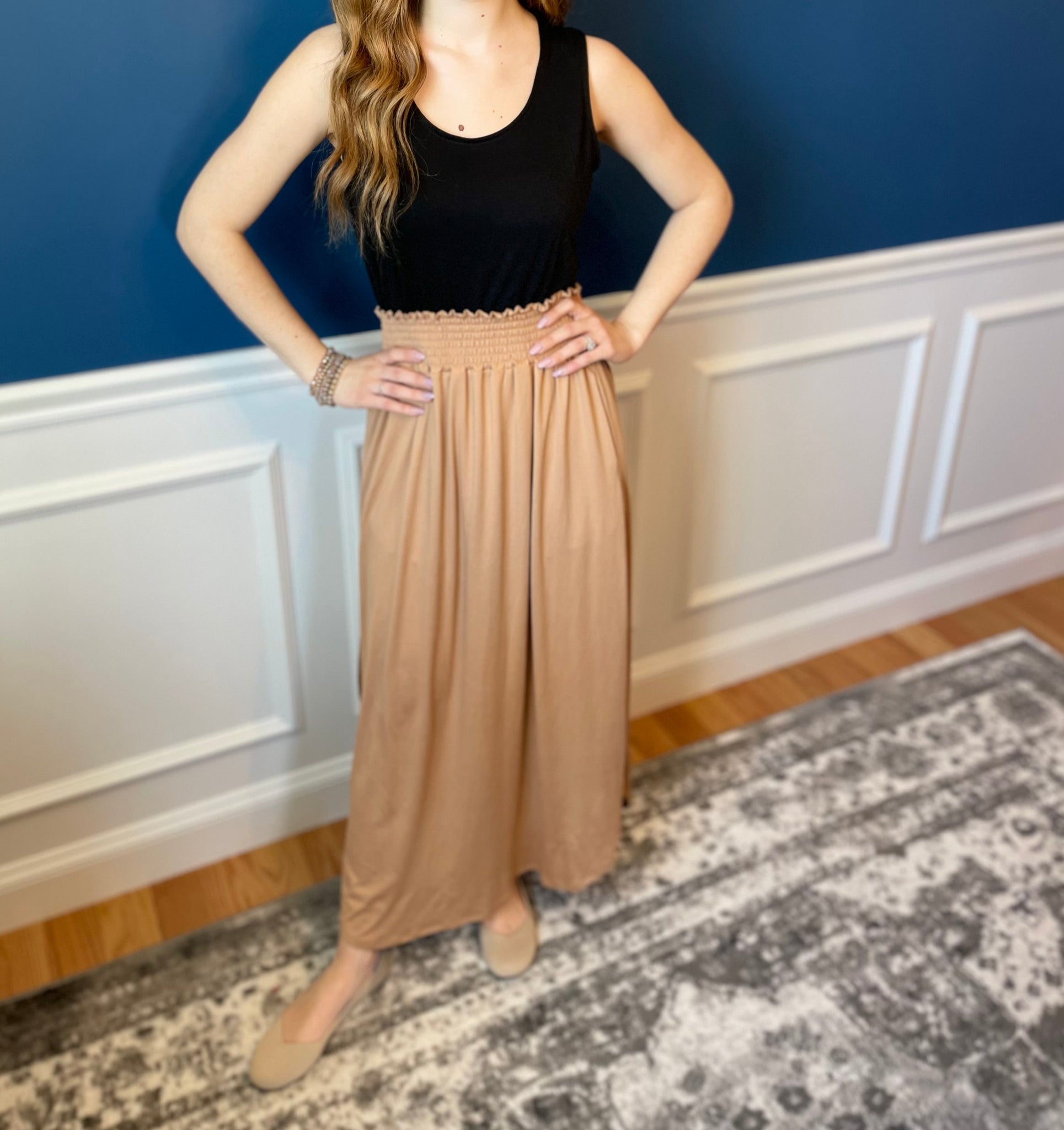 Camel Starling Smock Waist Maxi Skirt (Includes Plus!)